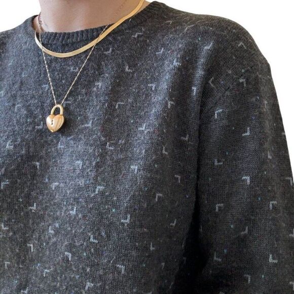 Vintage Unisex Gray Geometric Wool Oversized Preppy Crew Neck Sweater Sz M - Picture 7 of 7